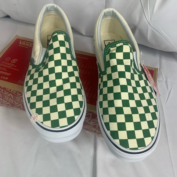 green checkered vans slip ons